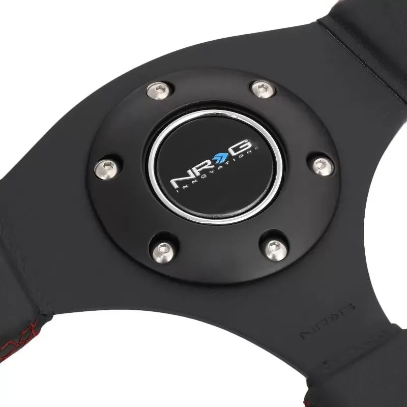 NRG Reinforced Sport Steering Wheel 320mm Dual Button Black Spoke Black Leather