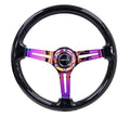 NRG Reinforced Classic Wood Grain Wheel 350mm 3-Spoke Slotted Center Neochrome Black Multi-Color Flake Wood
