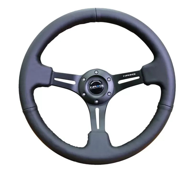 NRG Reinforced Sport Steering Wheel 350mm 3 Inch Deep Black Leather Black Stitching
