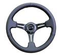 NRG Reinforced Sport Steering Wheel 350mm 3 Inch Deep Black Leather Black Stitching