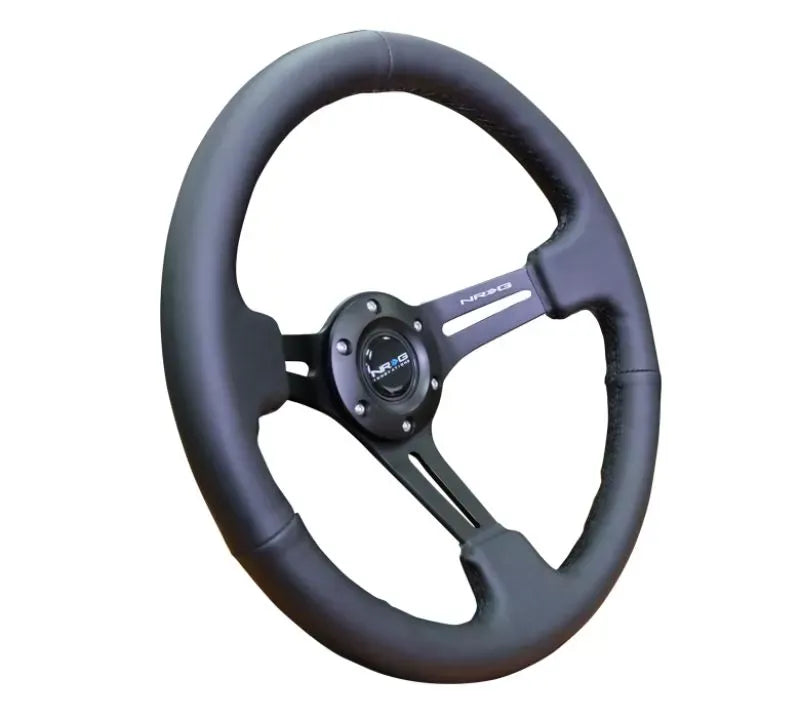 NRG Reinforced Sport Steering Wheel 350mm 3 Inch Deep Black Leather Black Stitching