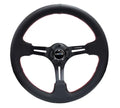 NRG Reinforced Sport Steering Wheel 350mm 3 Inch Deep Black Leather Red Stitching