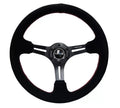 NRG Reinforced Sport Steering Wheel 350mm SUEDE 3 Inch Deep Black Leather with Red Stitch