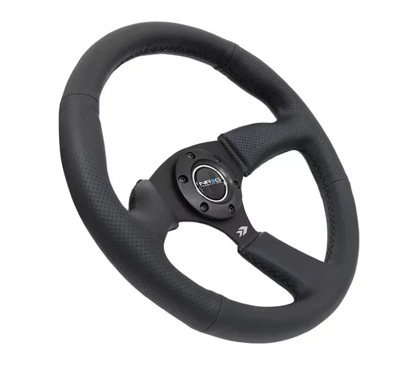 NRG Reinforced Steering Wheel 350mm Sport Leather Racing 2.5 Inch Deep Comfort Grip 5mm matte black spoke