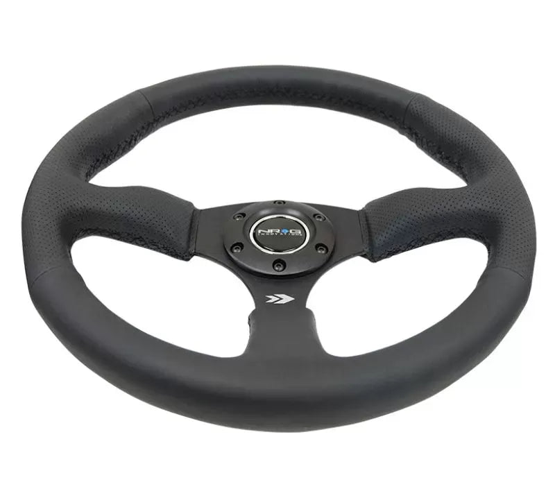 NRG Reinforced Steering Wheel 350mm Sport Leather Racing 2.5 Inch Deep Comfort Grip 5mm matte black spoke
