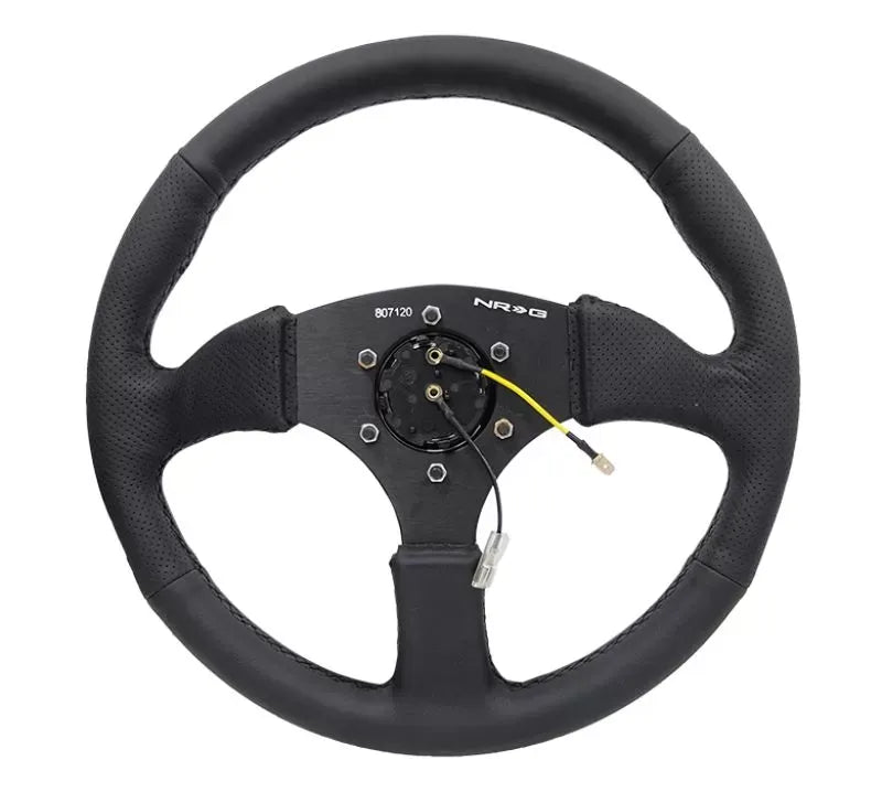NRG Reinforced Steering Wheel 350mm Sport Leather Racing 2.5 Inch Deep Comfort Grip 5mm matte black spoke