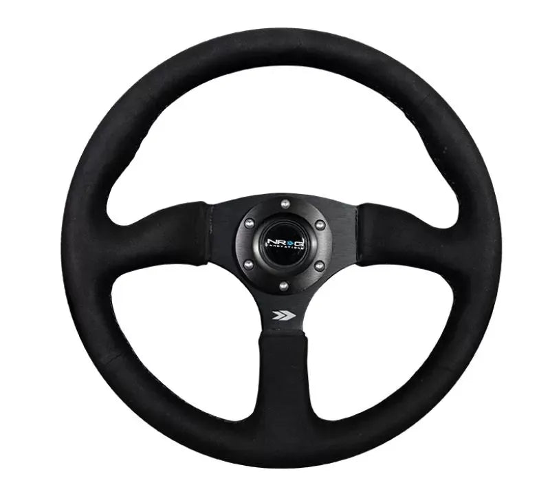 NRG Reinforced Steering Wheel 350mm Sport Leather Racing 2.5 Inch Deep Comfort Grip 4mm matte black spoke with Alcantara