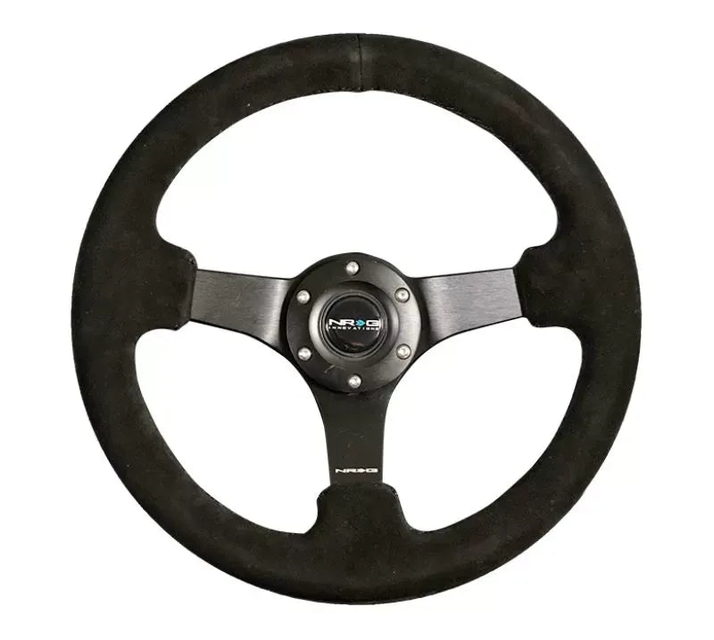 NRG Reinforced Steering Wheel 330mm Sport Suede Racing 3 Inch Deep Comfort Grip 4mm matte black spoke with criss cross s