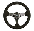 NRG Reinforced Steering Wheel 330mm Sport Suede Racing 3 Inch Deep Comfort Grip 4mm matte black spoke with criss cross s