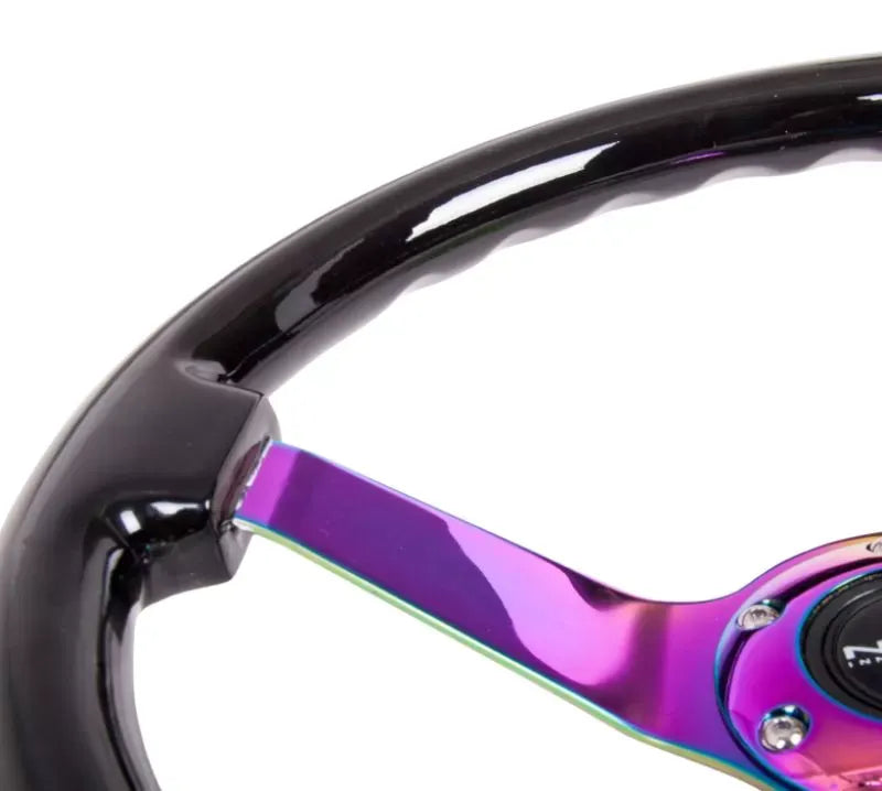 NRG Reinforced Steering Wheel 350mm Classic Black wood Grain Wheel 3 Inch Deep 3-Spoke Center Neochrome