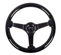NRG Reinforced Steering Wheel 350mm Classic Black Sparkled Wood Grain Wheel 3 Inch Deep 4mm3-Spoke Center Black