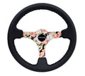 NRG Reinforced Sport Steering Wheel 350mm 3 Inch Deep Hydro Dipped Tropical Floral 5mm spoke Black Leather Black Baseball Stitching