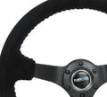 NRG Reinforced Sport Steering Wheel 350mm 3 Inch Deep 5mm Matte Black Spoke Black Suede Blue Baseball Stitching