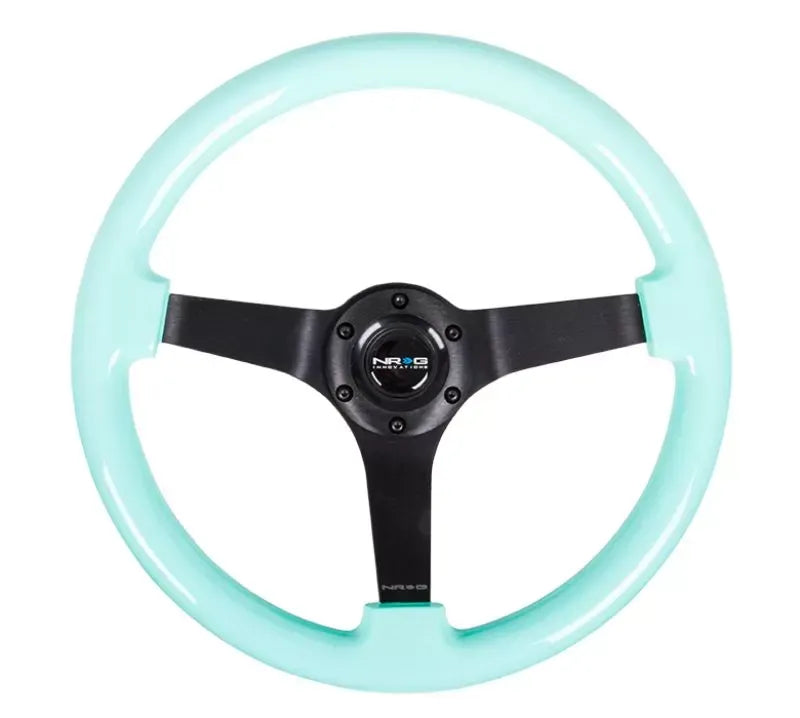 NRG Reinforced Steering Wheel 350mm Classic Minty Fresh Wood Grain Wheel 3 Inch Deep 3-Spoke Center Black