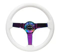 NRG Reinforced Steering Wheel 350mm Classic White Wood Grain Wheel 3 Inch Deep 4mm 3-Spoke Center Neochrome