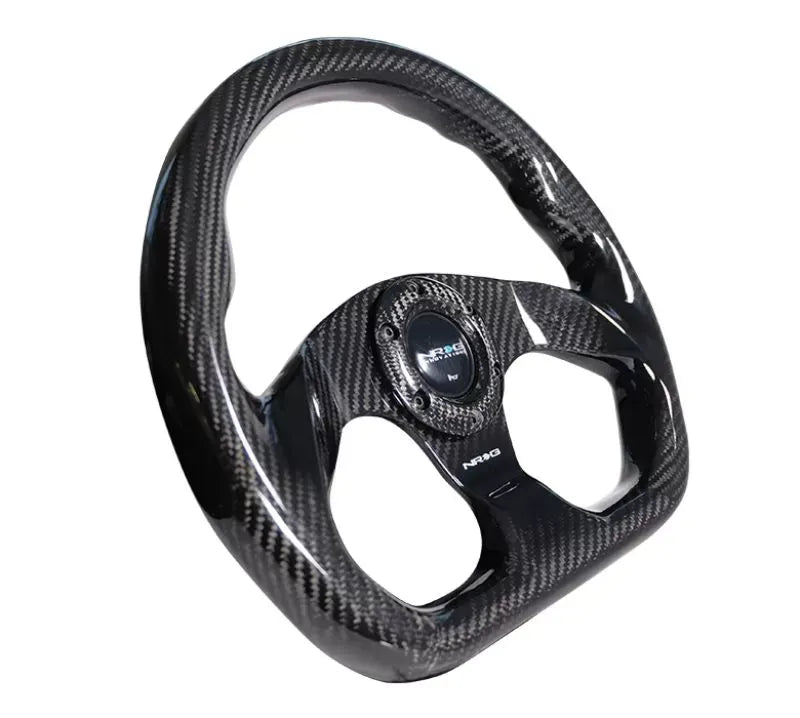 NRG Carbon Fiber Steering Wheel 320mm Flat Bottom Shinny Black Light Tone