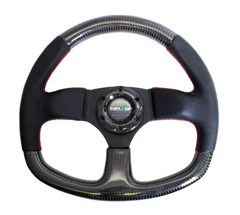 NRG Carbon Fiber Steering Wheel 320mm Flat Bottom Red stitching