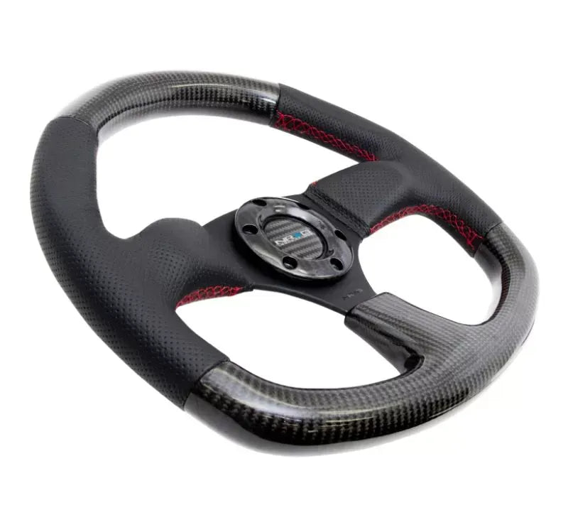 NRG Carbon Fiber Steering Wheel 320mm Flat Bottom Red stitching