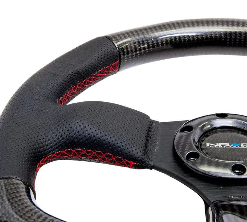 NRG Carbon Fiber Steering Wheel 320mm Flat Bottom Red stitching