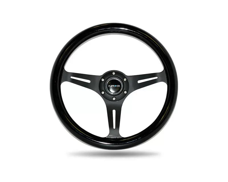 NRG Black Paint Grip 3 Black Spokes 350mm Classic Wood Grain Wheel Universal