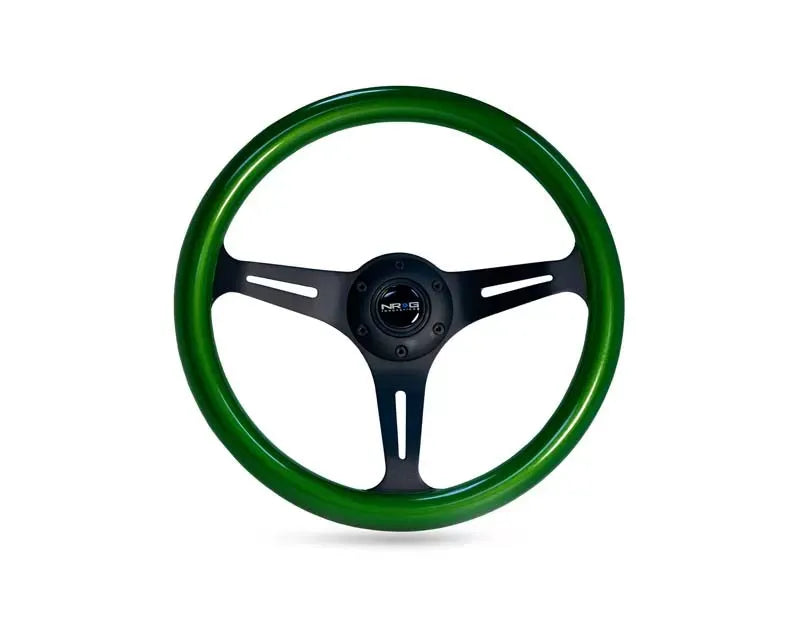 NRG Green Pearl Flake Paint 3 Black Spokes 350mm Classic Wood Grain Wheel Universal