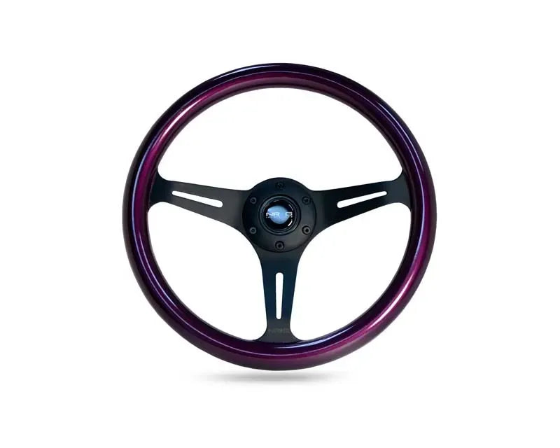 NRG Purple Pearl Flake Paint 3 Black Spokes 350mm Classic Wood Grain Wheel Universal
