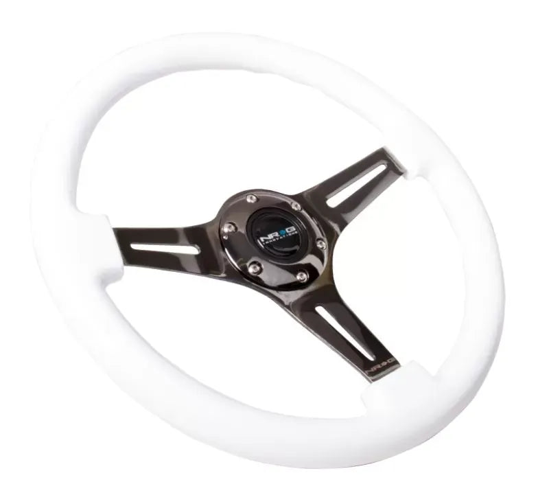 NRG Classic Wood Grain Steering Wheel 350mm Black 3-Spokes White Paint Grip