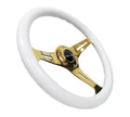 NRG Classic Wood Grain Steering Wheel 350mm Chrome Gold 3-Spokes White Grip