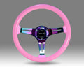 NRG Solid Pink Painted Grip 3 Neochrome Spokes 350mm Classic Wood Grain Wheel Universal