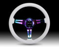 NRG White Paint Grip 3 Neochrome Spokes 350mm Classic Wood Grain Wheel Universal