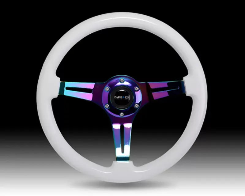 NRG White Paint Grip 3 Neochrome Spokes 350mm Classic Wood Grain Wheel Universal