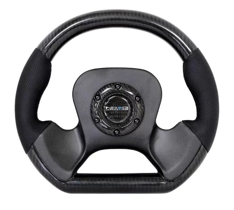 NRG Carbon Fiber Steering Wheel with Leather Accent 320mm 2-Tone Carbon