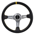 Universal 350MM Steering Wheel 6 Hole Silver Spoke Yellow Black Emblem