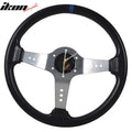 350MM 6 Hole Steering Wheel Deep Dish Silver Spoke Horn & Emblem PVC