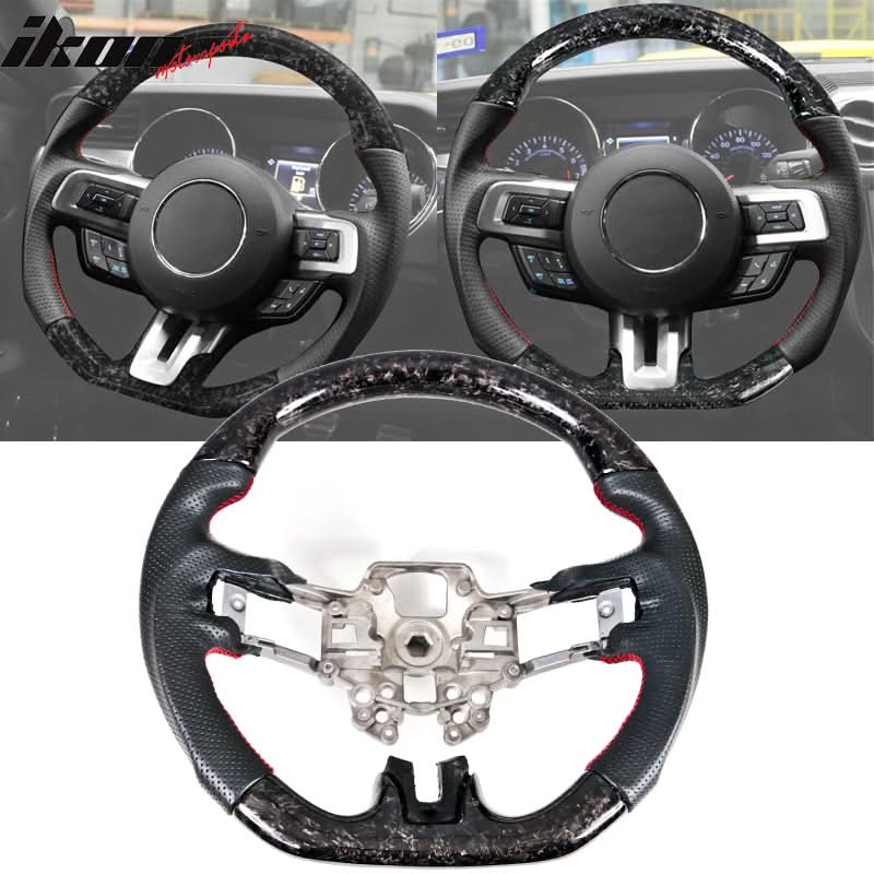 2018-2023 Ford Mustang V1 Steering Wheel w/ Red Stitching Carbon Fiber
