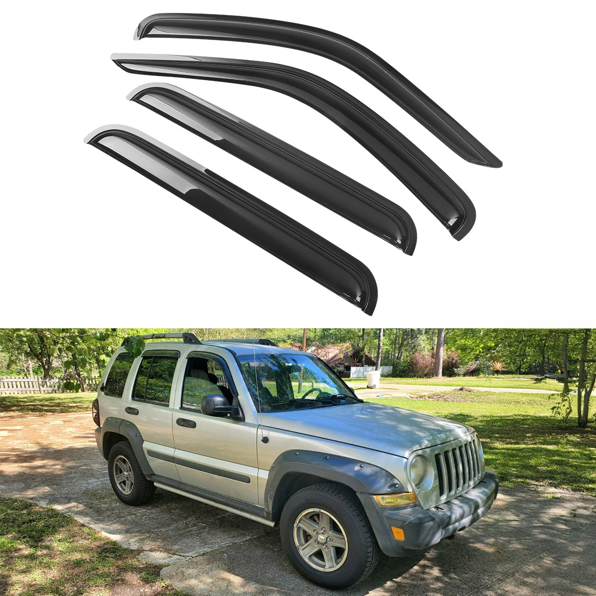 2002-2007 Jeep Liberty Visor Window Rain Guard KJ Tape on Acrylic 4PC