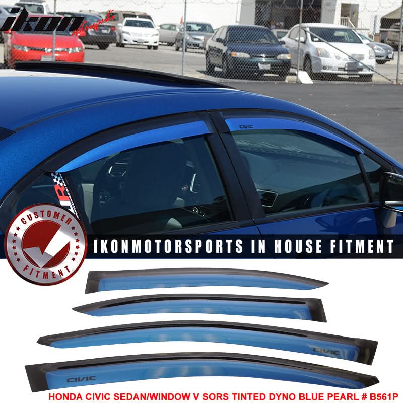 2012-2015 Honda Civic 4 Door Sedan Tape on Window Visors Shade Acrylic