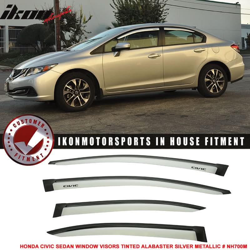 2012-2015 Honda Civic 4 Door Sedan Tape on Window Visors Shade Acrylic