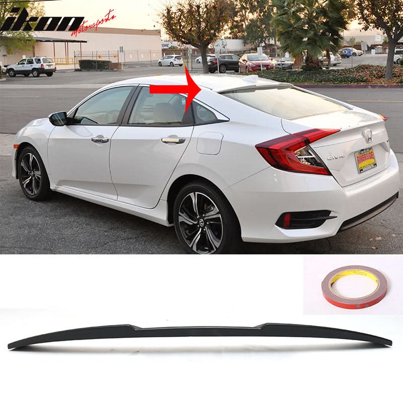 Fits 16-21 Civic X 10th Gen Sedan Roof Spoiler OE Window Visor ABS
