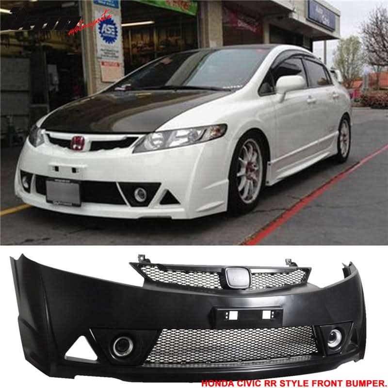 Fits 06-11 Civic Mugen RR Front Bumper + Bumper Lip Spoiler + LED DRL