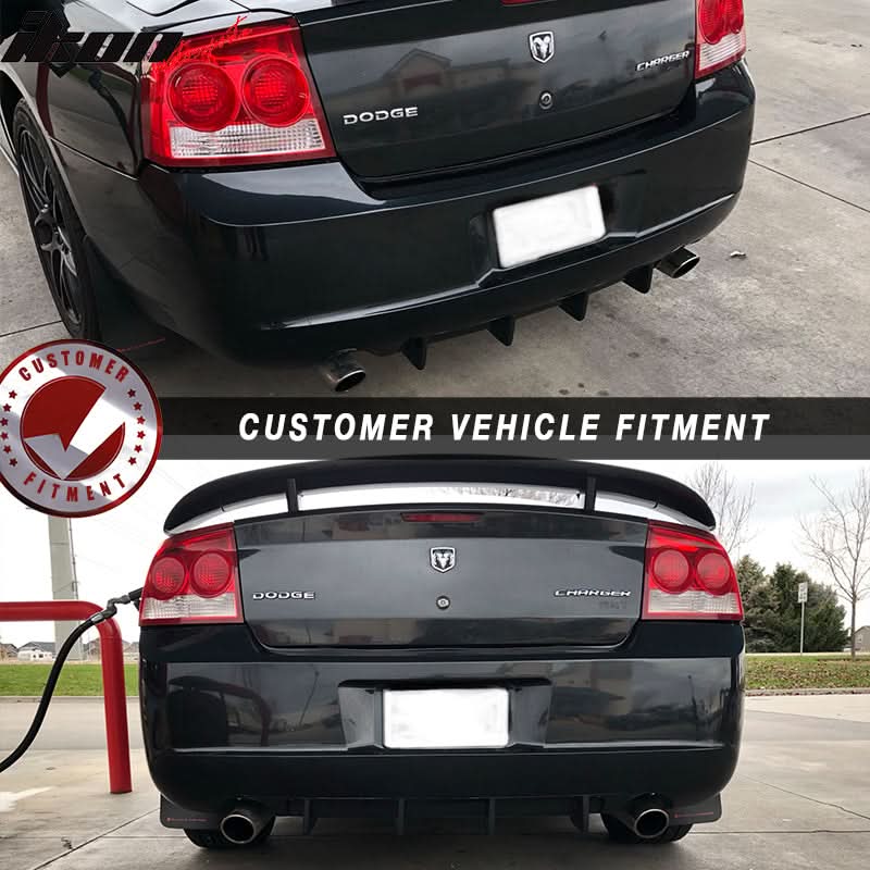 2006-2010 Dodge Charger 4 Fin Unpainted Black Rear Bumper Diffuser PU