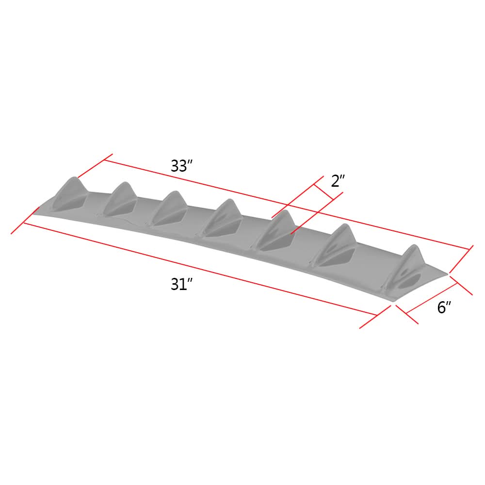 33" x 6" Universal Rear Bumper Diffuser Lip 7 Shark Fins Under