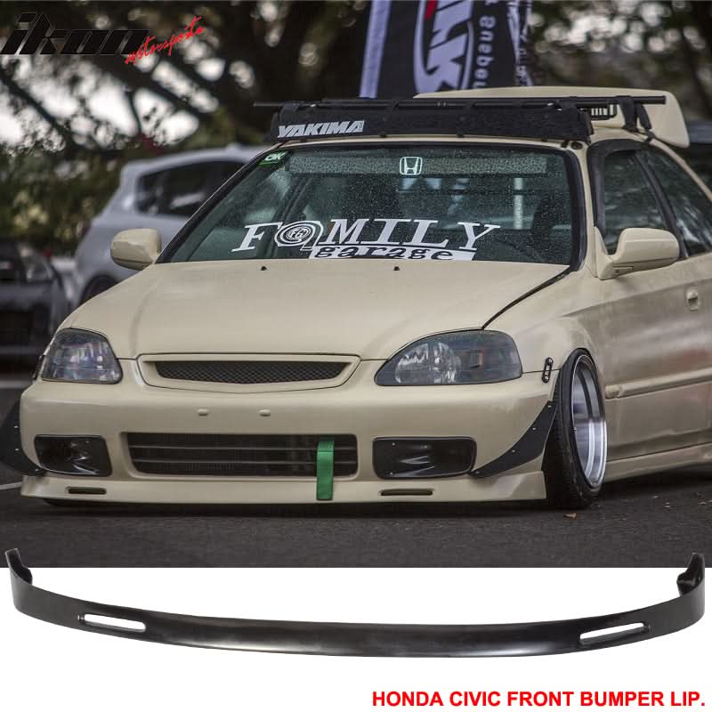 Fits Civic EK 99-00 3Dr BYS Sport Front + Rear Bumper Lip Spoiler PU
