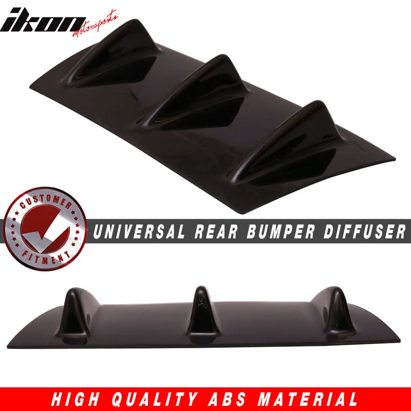 Universal 14"x6" 3 Fins Gloss Black Rear Bumper Diffuser ABS