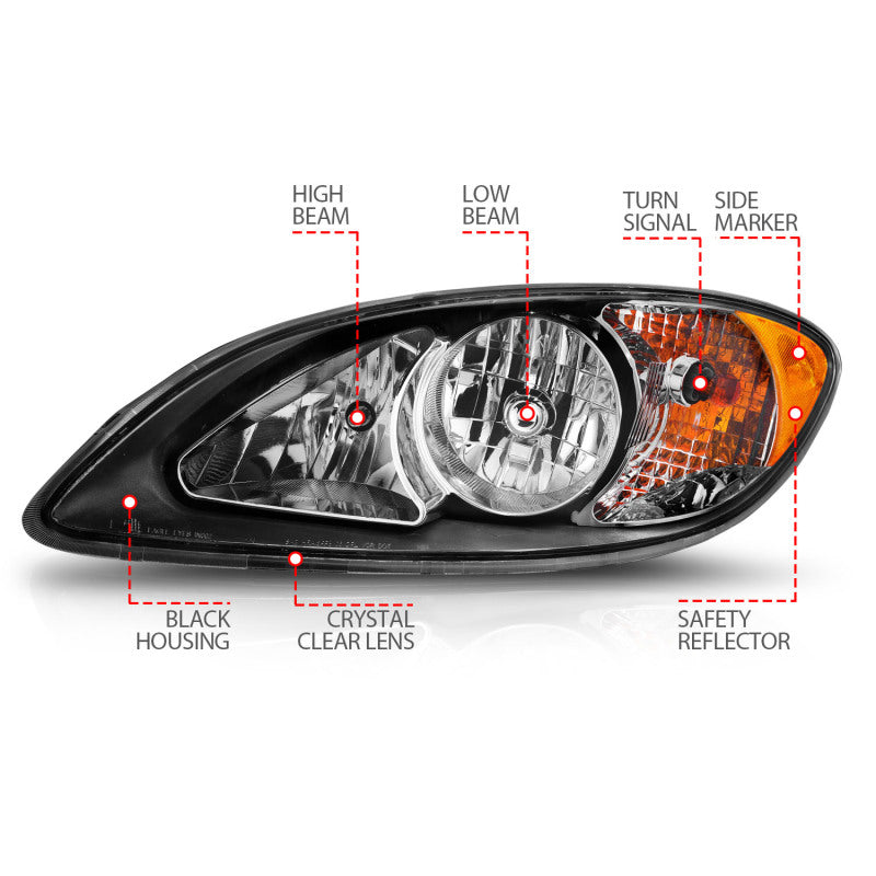 ANZO 2008-2016 International Prostar Crystal Headlights Black Housing (OE Replacement) 131032