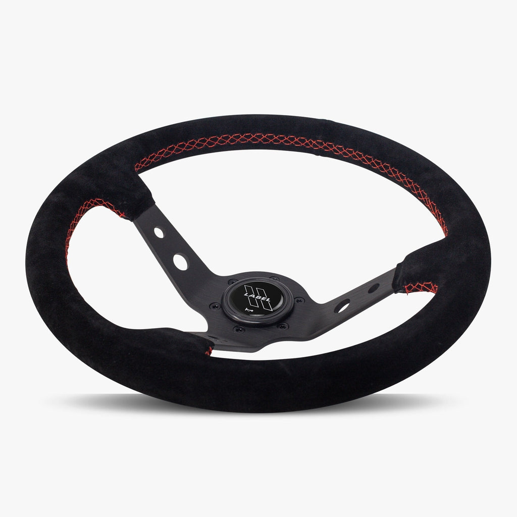 The Daytona | Black Alcantara Suede | Black Spoke | Red Stitch