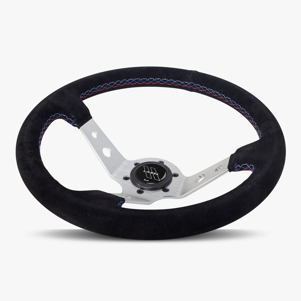 The Daytona | Black Alcantara Suede | Silver Spoke | Bavarian Stitch
