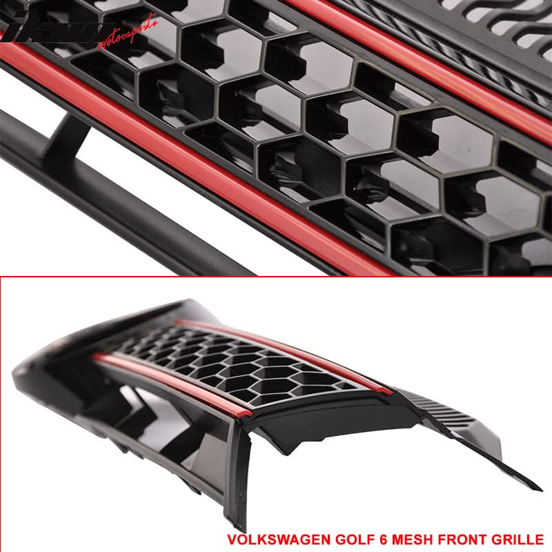 Fits 10-14 Golf MK6 Mesh GTI Black Red Front Grille Logo Base - ABS