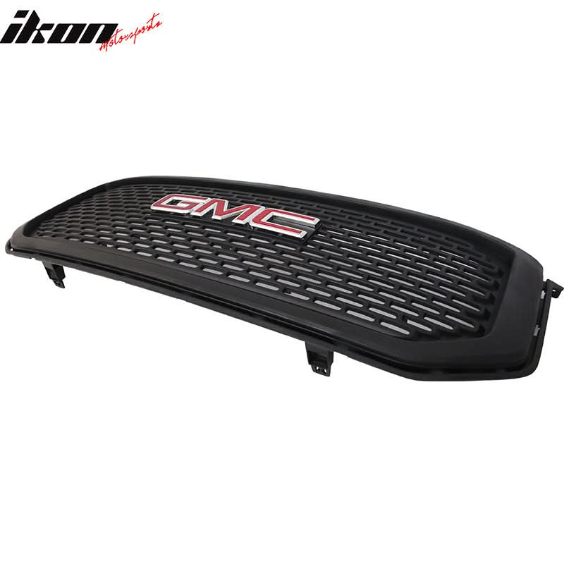 Fits 15-18 GMC Yukon XL Black ABS Front Bumper Grille + Red GMC Emblem