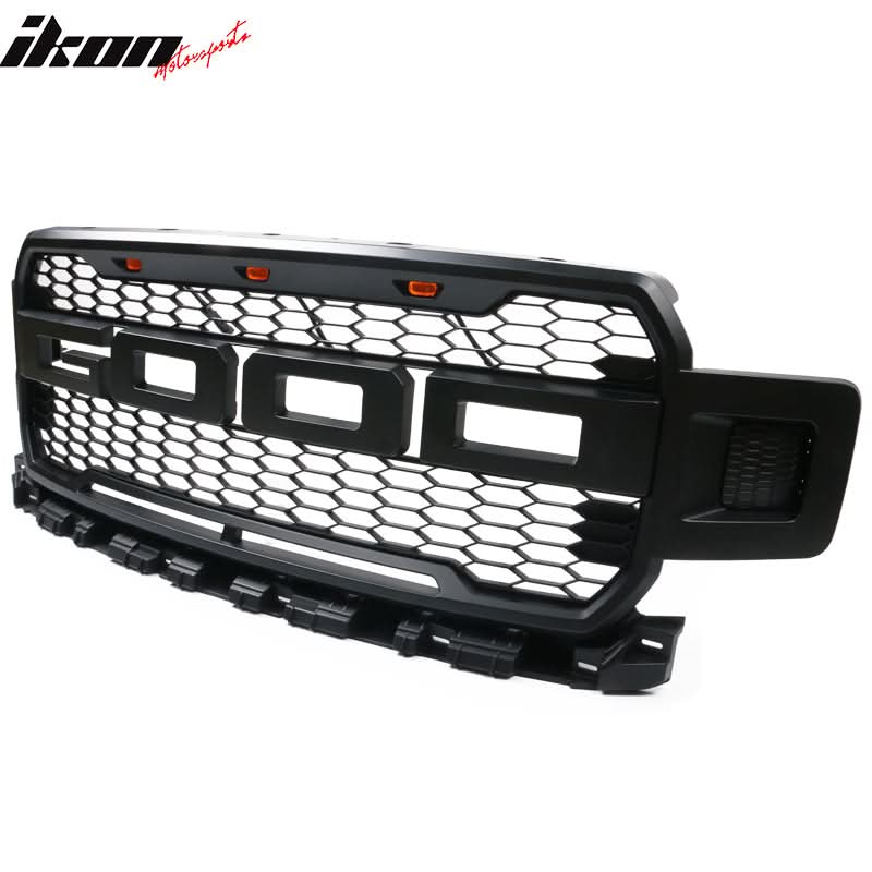 2018-2020 Ford F150 R Style Front Bumper Hood Grille Matte Black